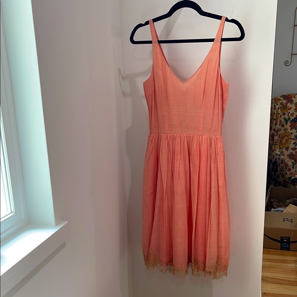 Anthropologie Tracy Reese peach 100% cotton made in the USA midi dress